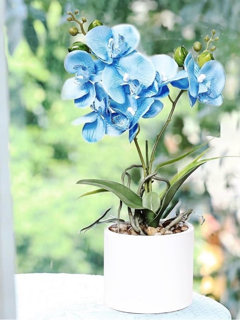 💙✨ NWT Ceramic Vase Artificial Orchid Bonsai – 14.5” Blue Phalaenopsis Décor 💙🏡 - Picture 7 of 10